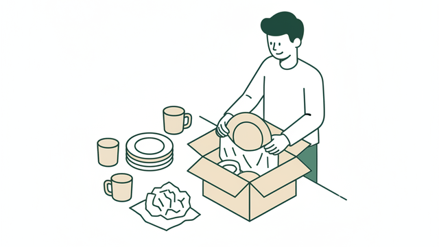 食器・ビン類の梱包イラスト